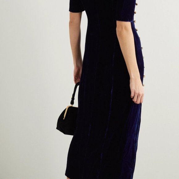 Saloni Taro Velvet Midi Dress Navy - Picture 3 of 8